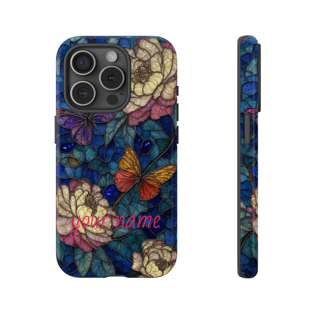 Floral Stained Glass Butterfly Phone Case — Personalized Tough Case
