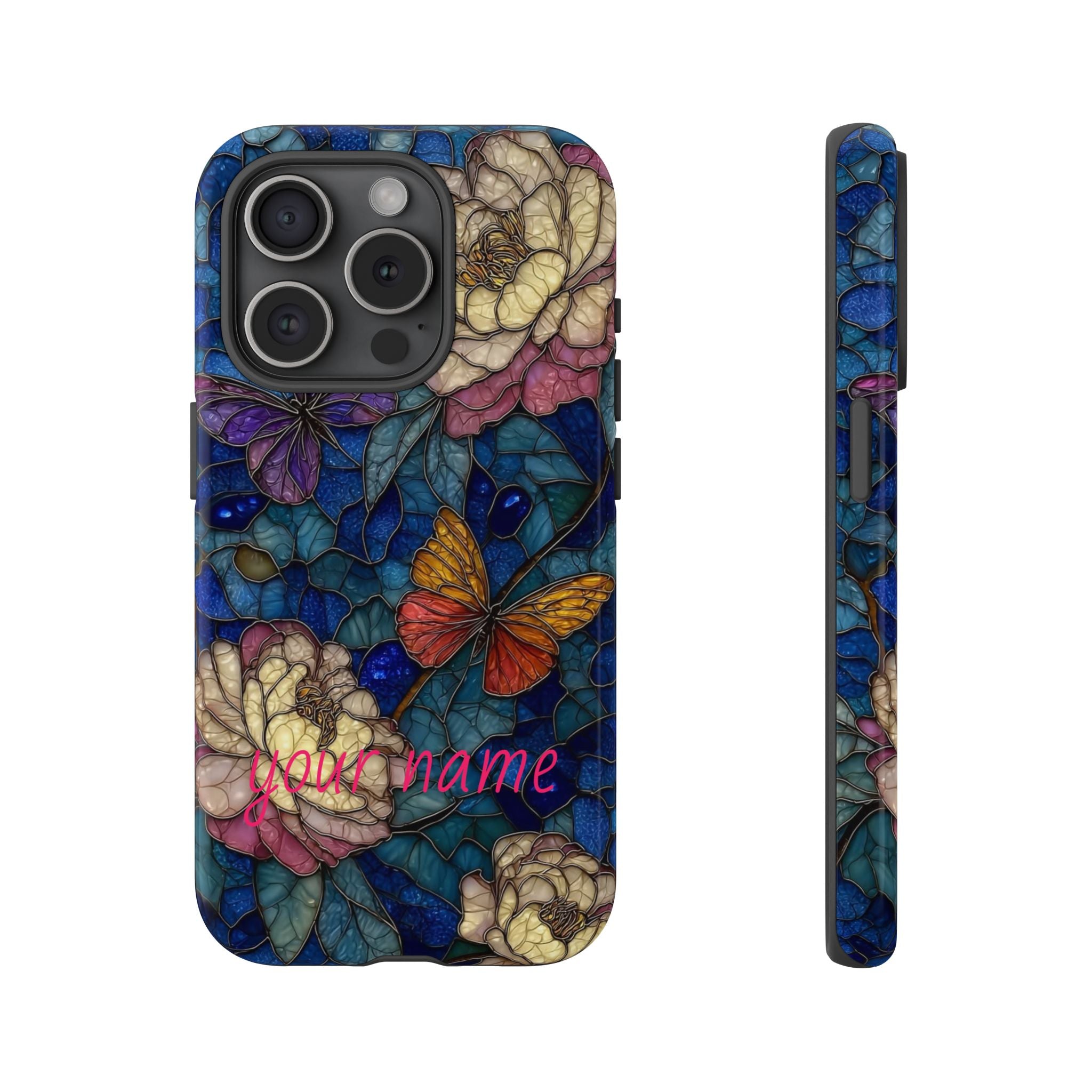 Floral Stained Glass Butterfly Phone Case — Personalized Tough Case