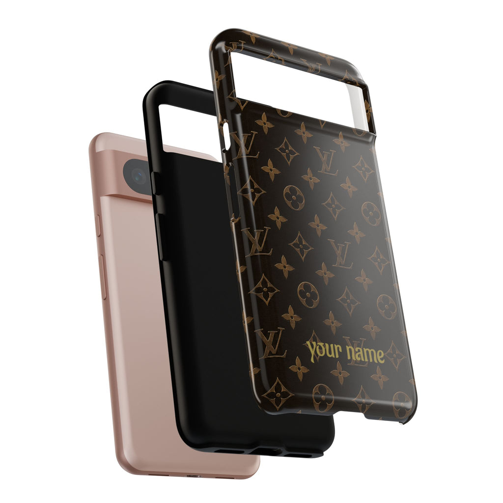Luxury Monogram Phone Case — Customizable "your name" Brown Pattern