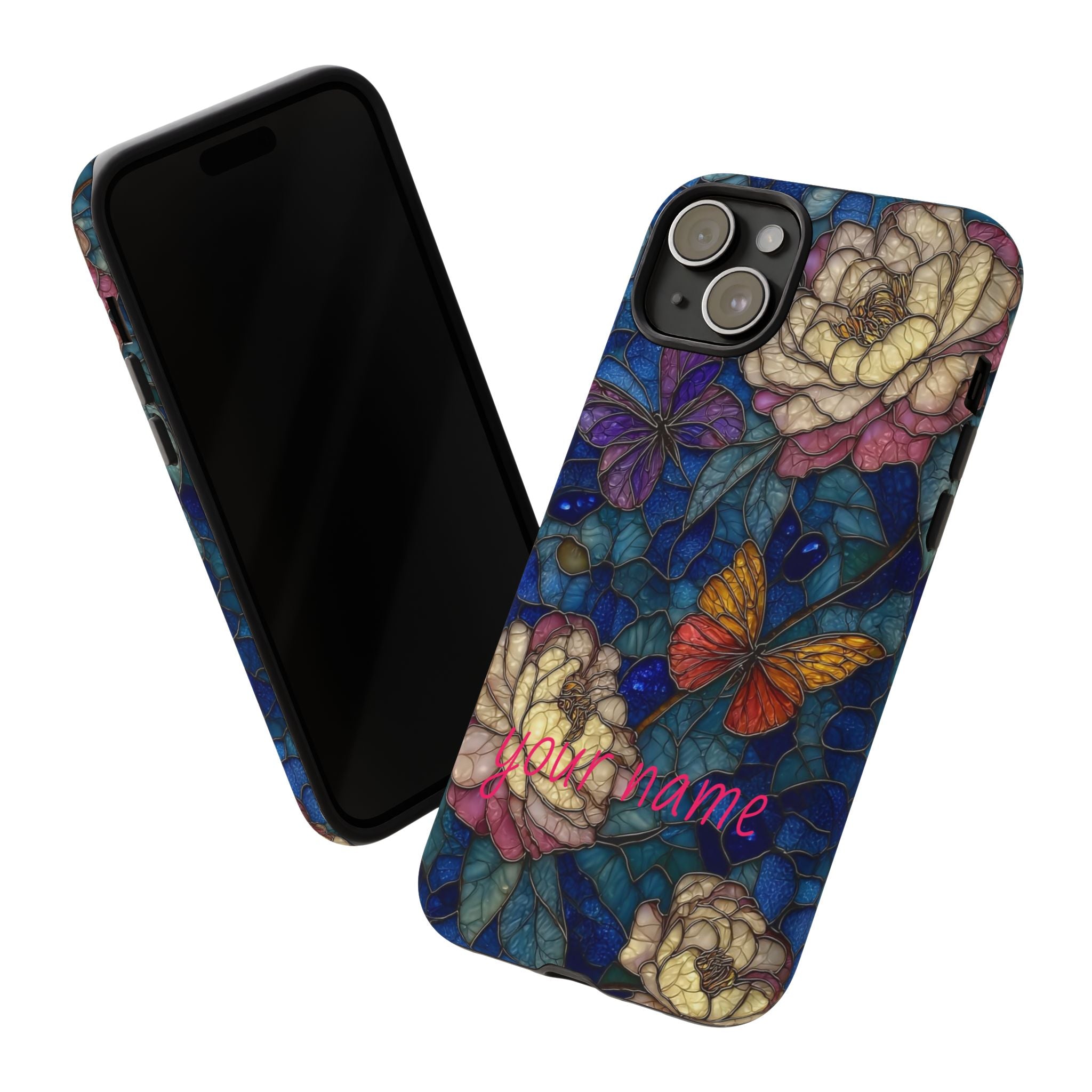 Floral Stained Glass Butterfly Phone Case — Personalized Tough Case