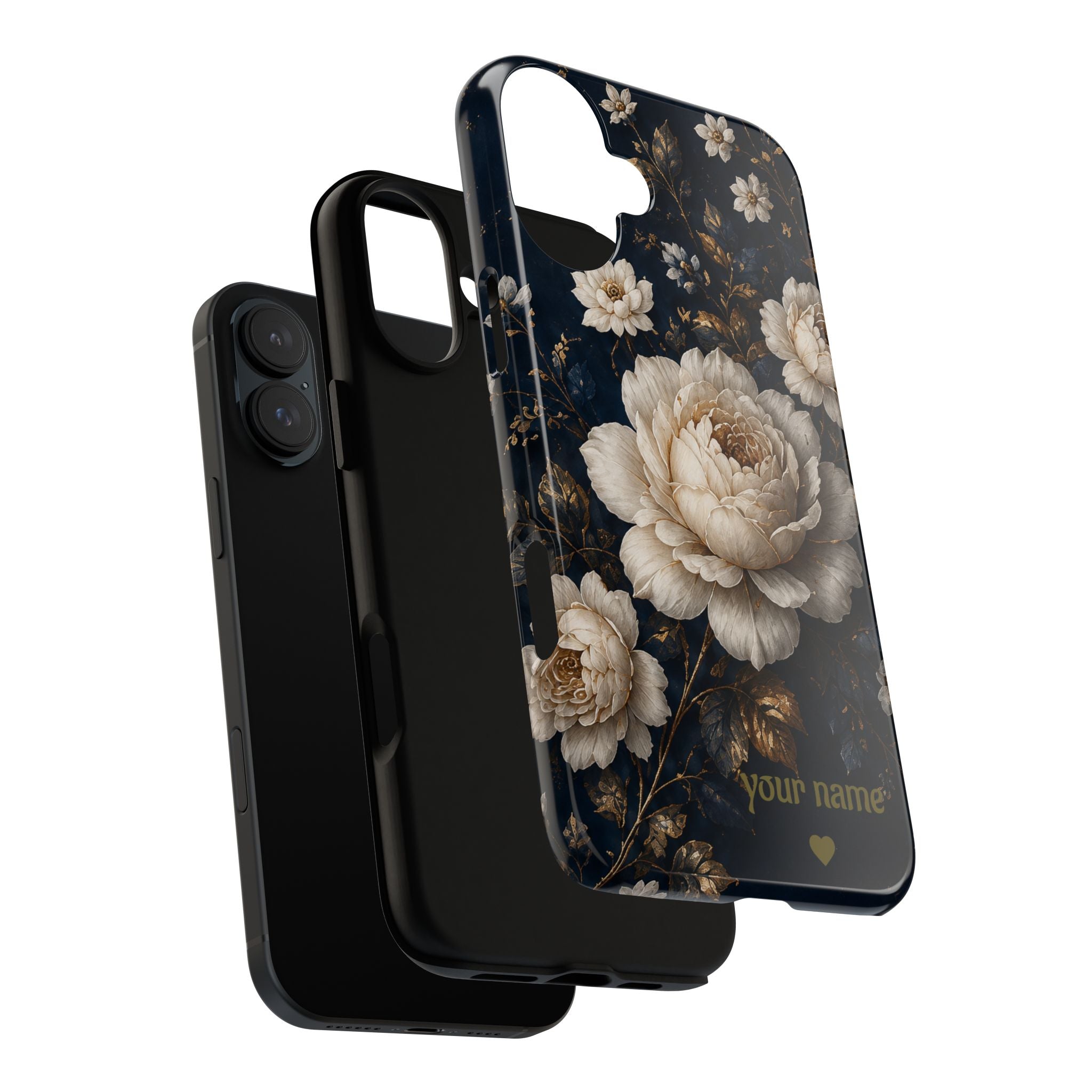 Floral Vintage Phone Case — Personalized "your name" Romantic Dark Peony