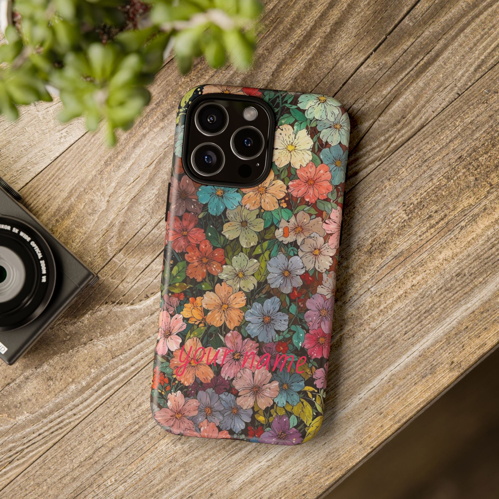 Floral Mosaic Tough Phone Case — Personalized 'your name' Garden Design