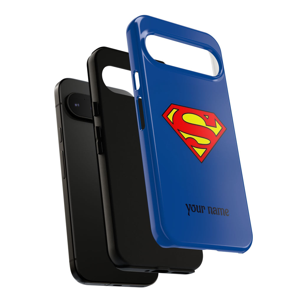 Personalized Superhero Phone Case — Custom Name Blue Protective Cover