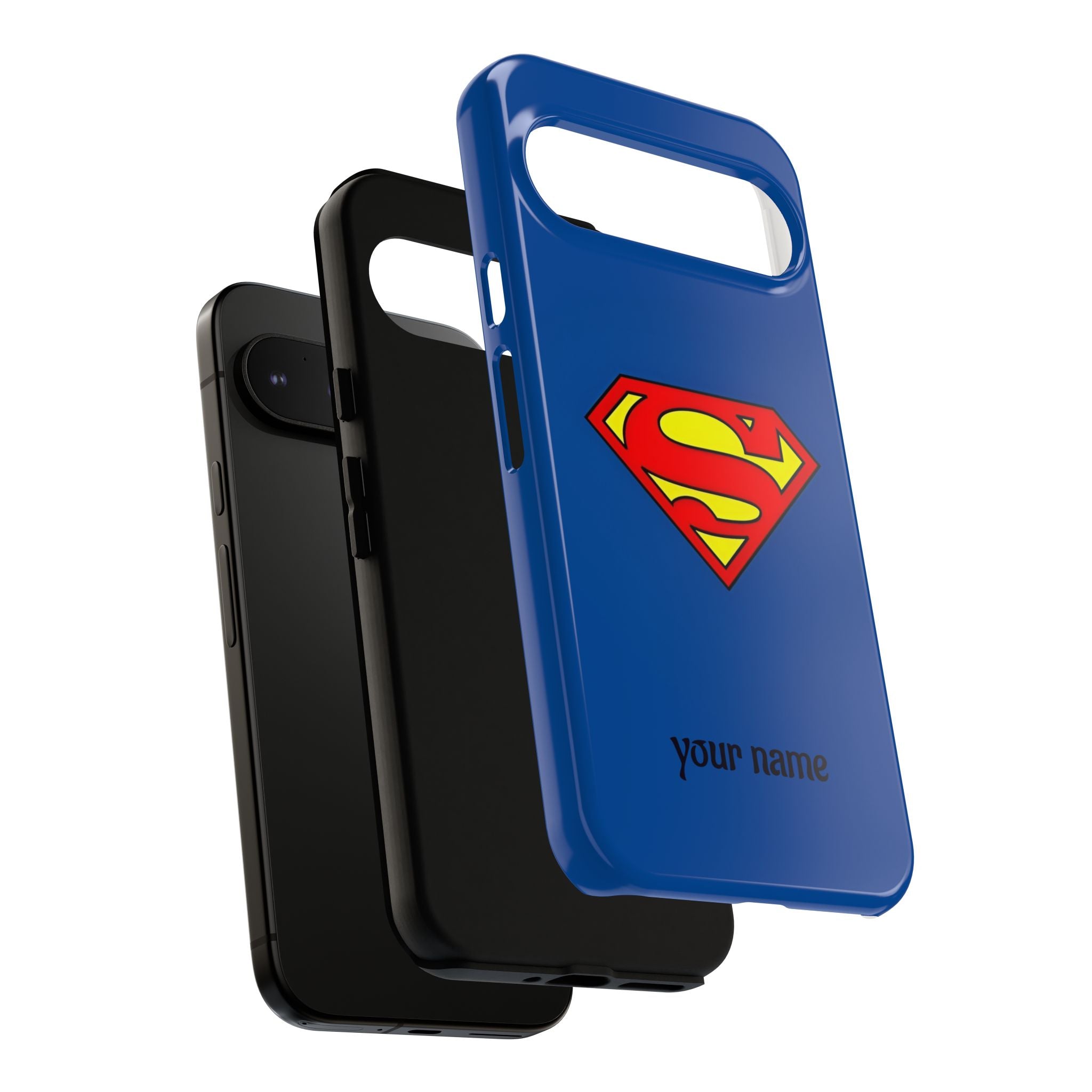 Personalized Superhero Phone Case — Custom Name Blue Protective Cover