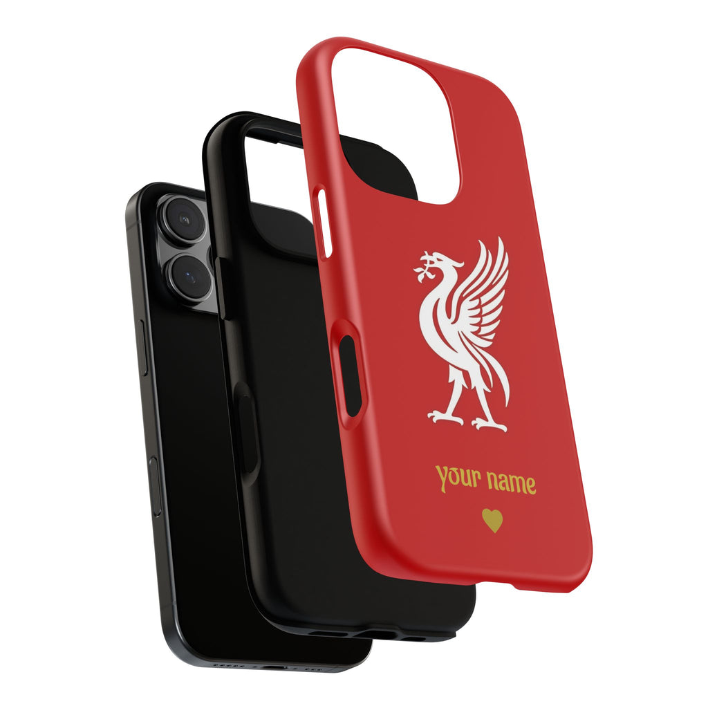 Personalized Red Phone Case — Liverbird Design with Custom Name