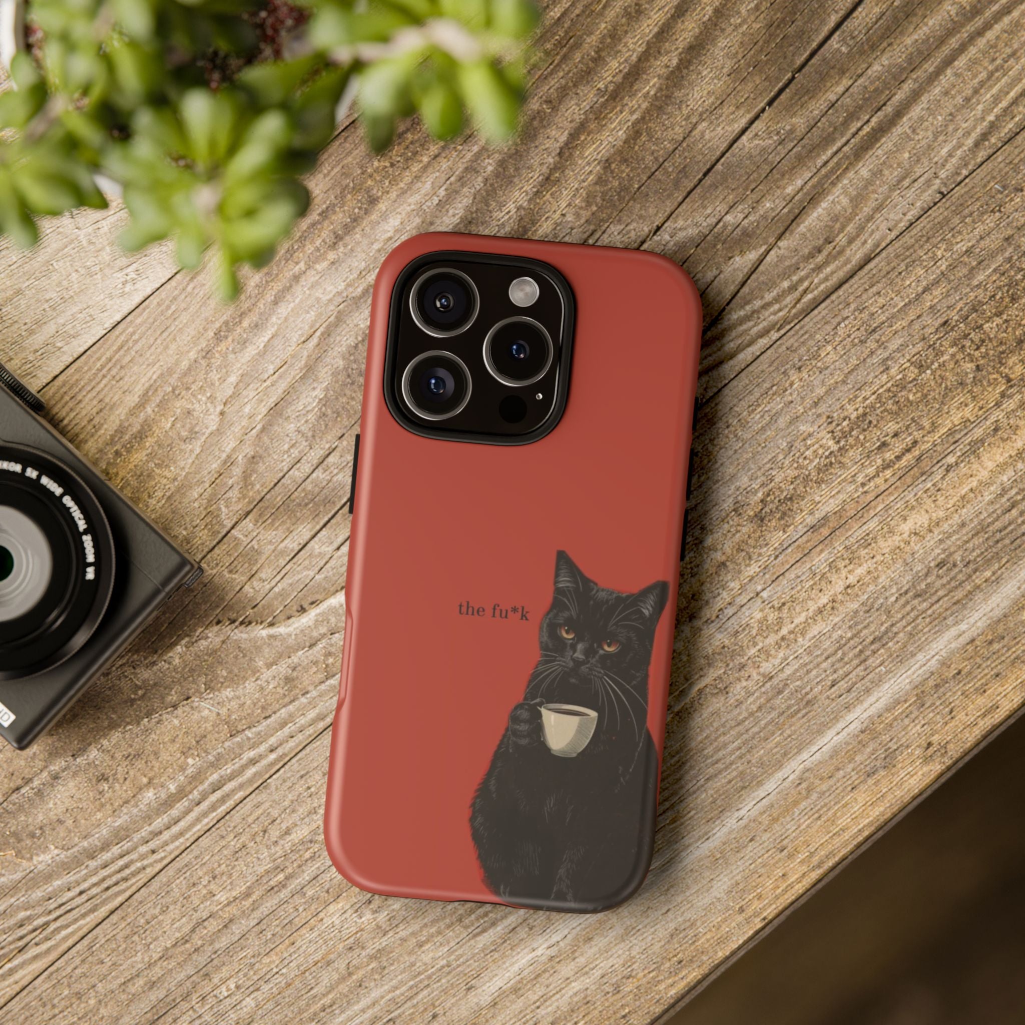 Black Cat Coffee Phone Case – Red Matte Protective Tough Case