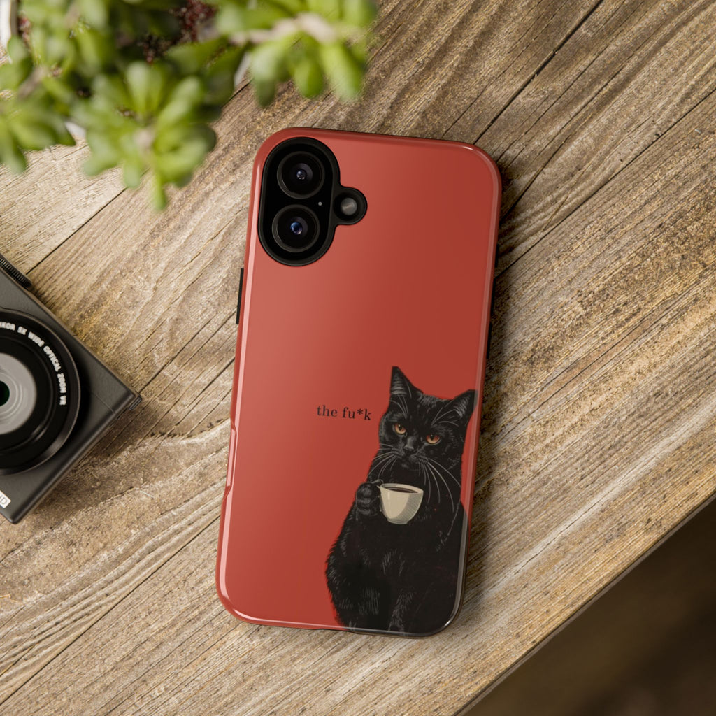 Black Cat Coffee Phone Case – Red Matte Protective Tough Case