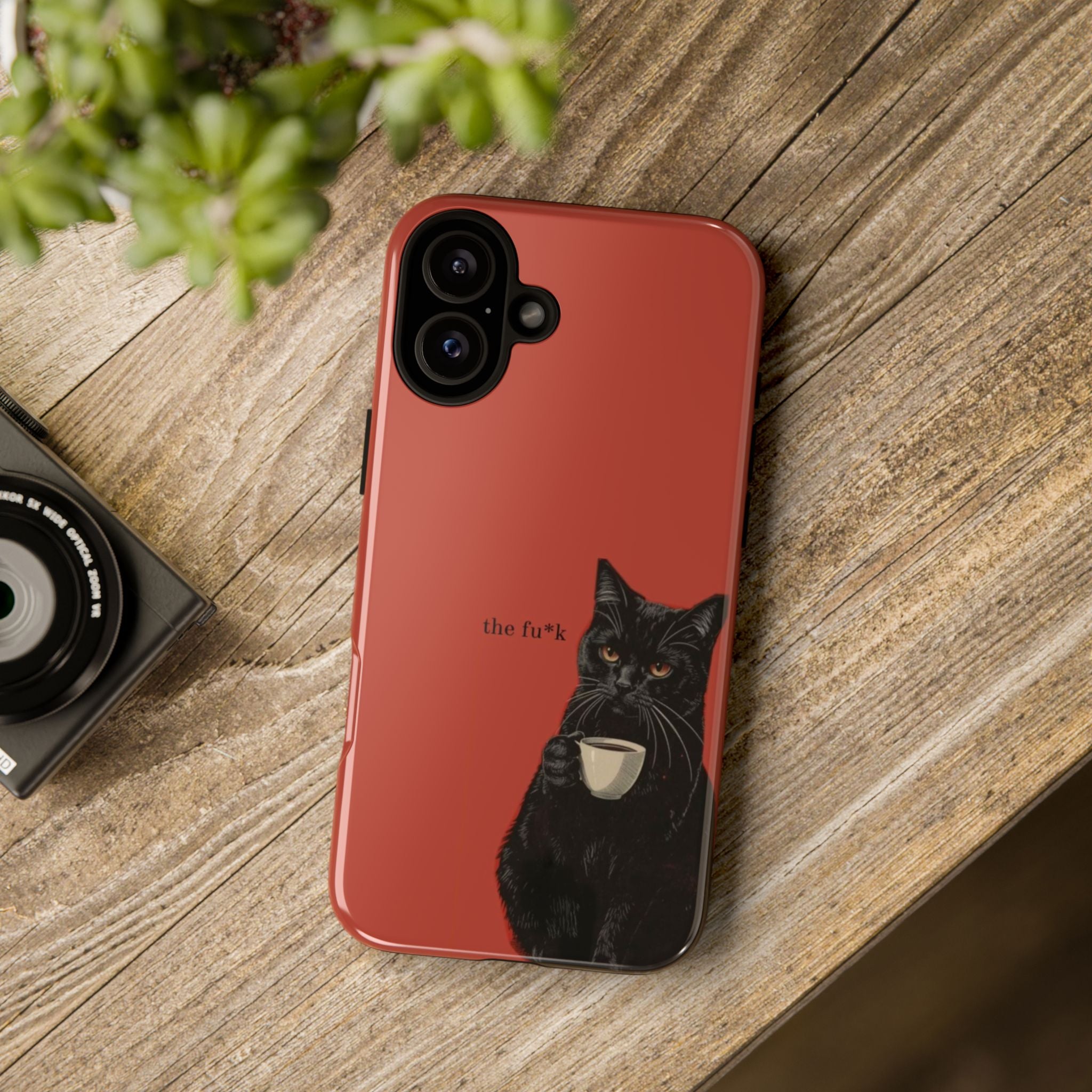 Black Cat Coffee Phone Case – Red Matte Protective Tough Case