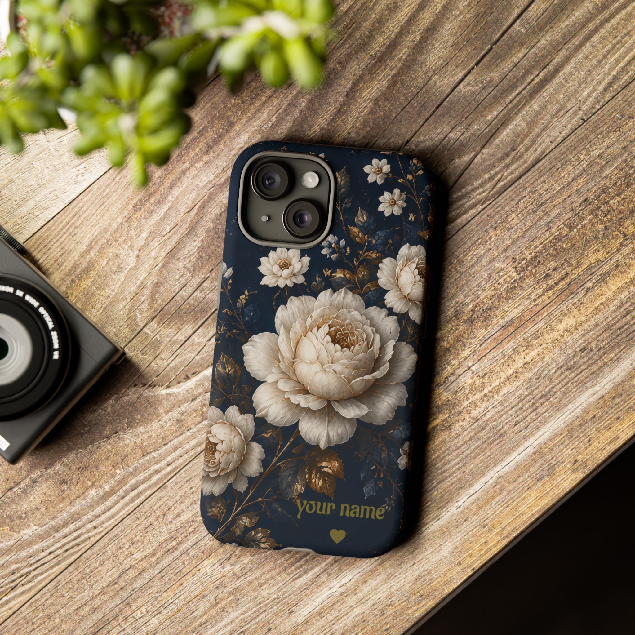 Floral Vintage Phone Case — Personalized "your name" Romantic Dark Peony