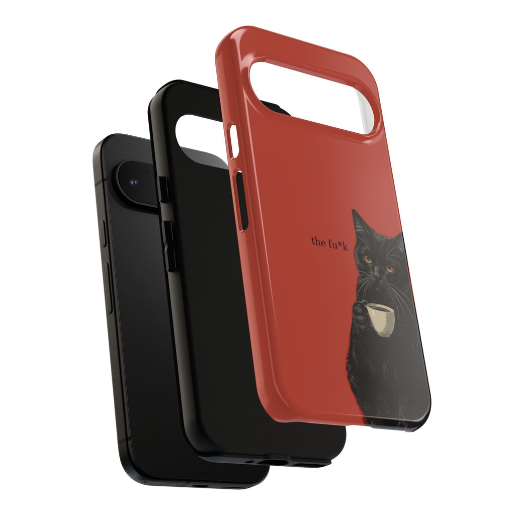 Black Cat Coffee Phone Case – Red Matte Protective Tough Case