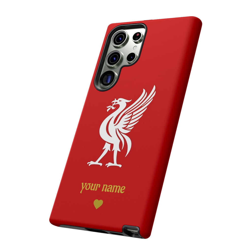 Personalized Red Phone Case — Liverbird Design with Custom Name