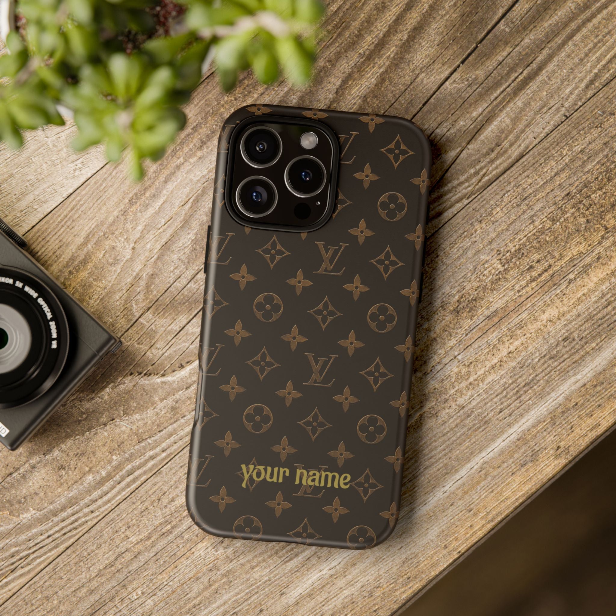 Luxury Monogram Phone Case — Customizable "your name" Brown Pattern