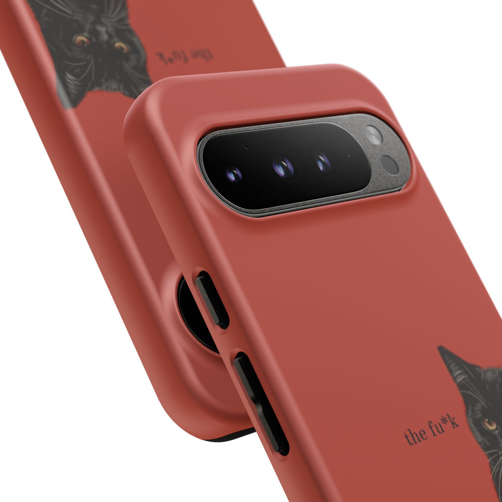Black Cat Coffee Phone Case – Red Matte Protective Tough Case