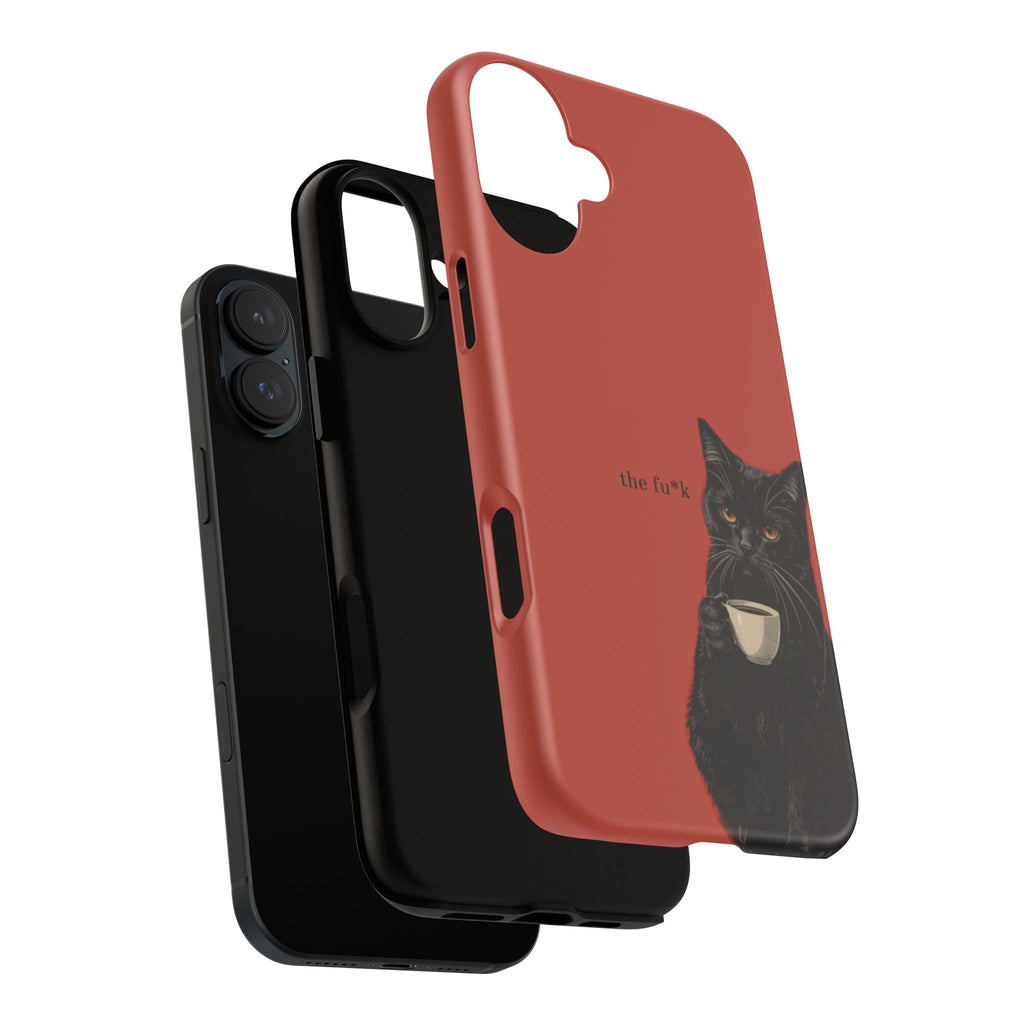 Black Cat Coffee Phone Case – Red Matte Protective Tough Case