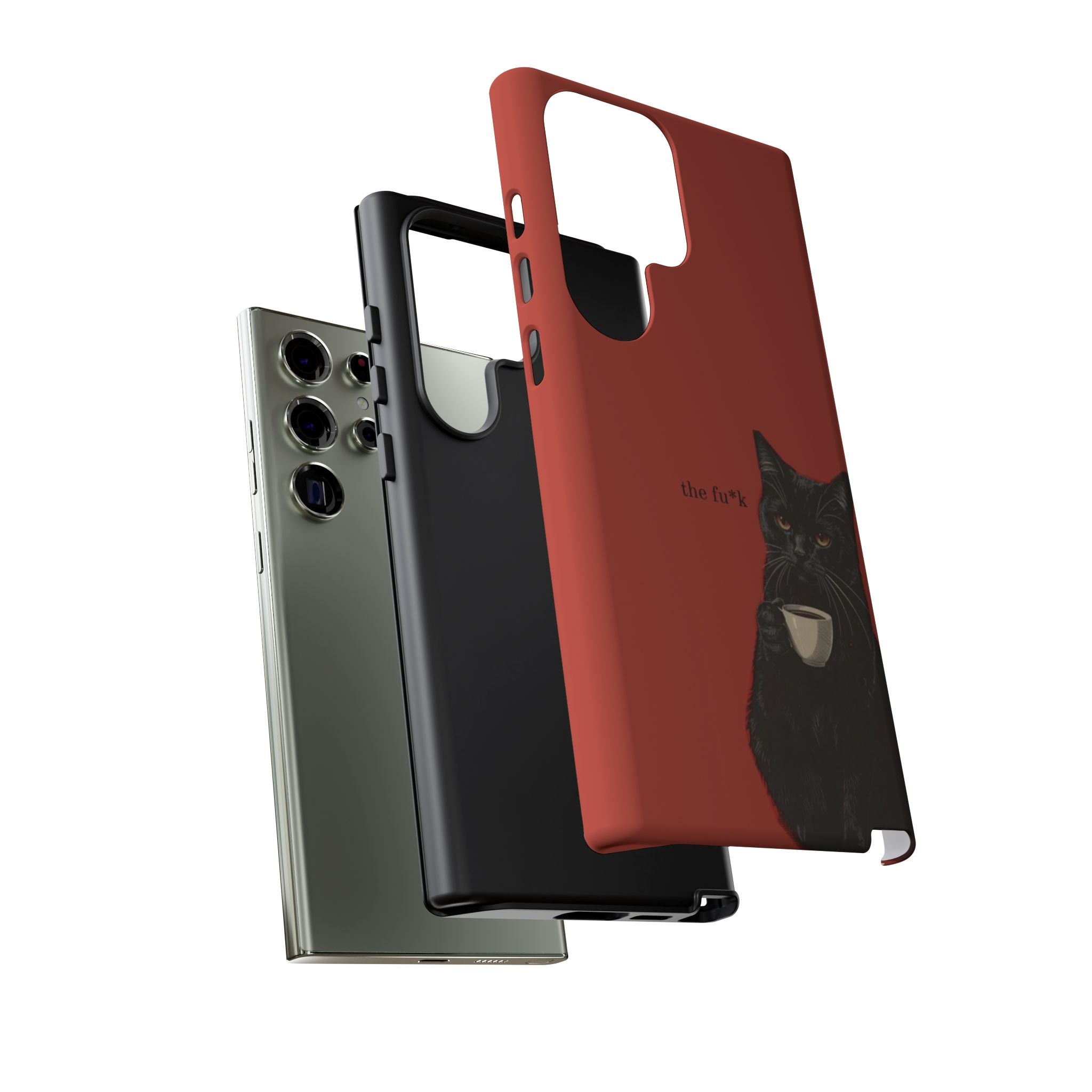 Black Cat Coffee Phone Case – Red Matte Protective Tough Case