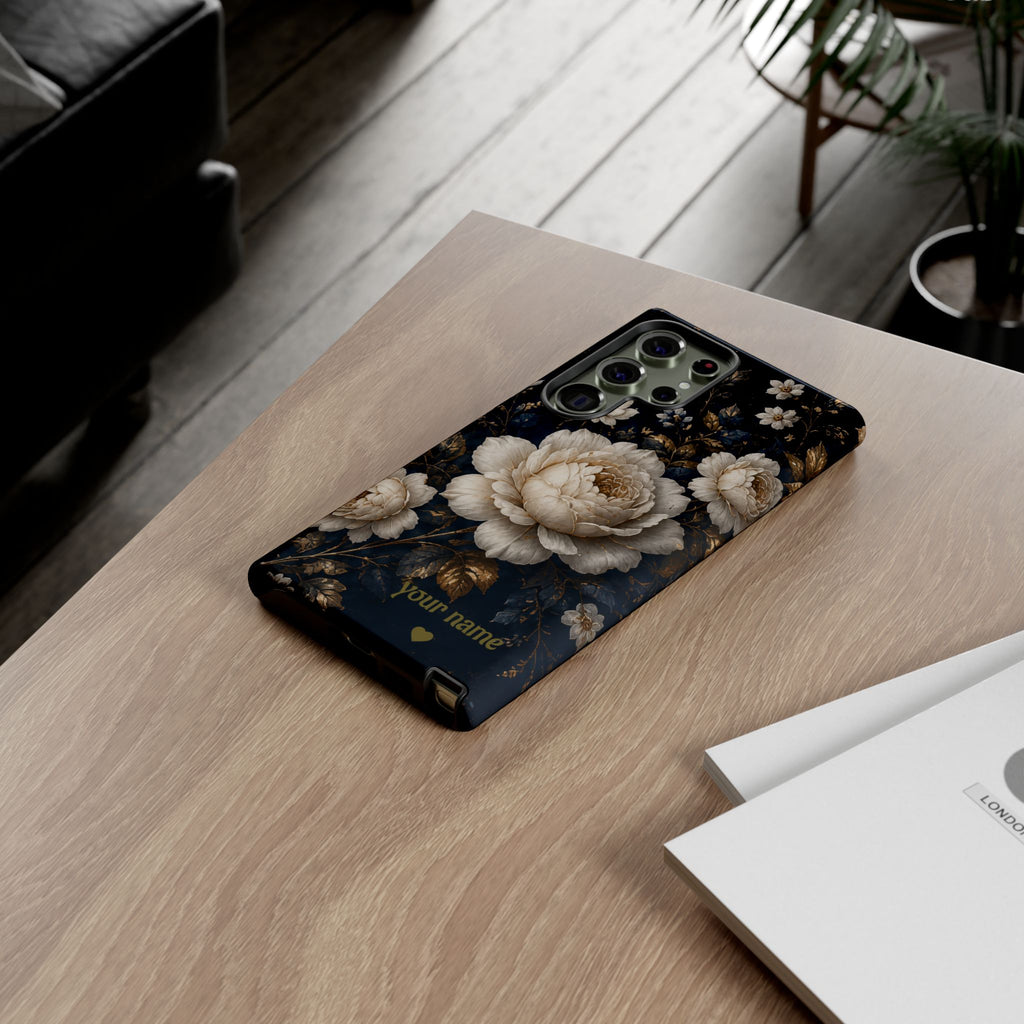 Floral Vintage Phone Case — Personalized "your name" Romantic Dark Peony
