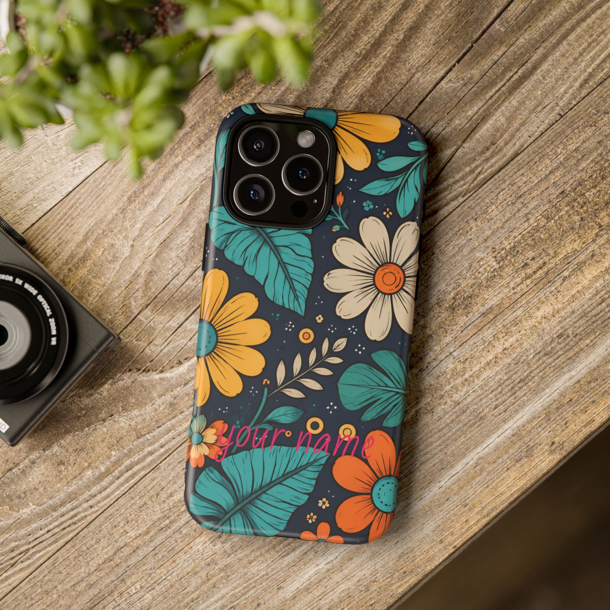 Personalized Floral Phone Case — Custom “Your name” Navy Daisy Design