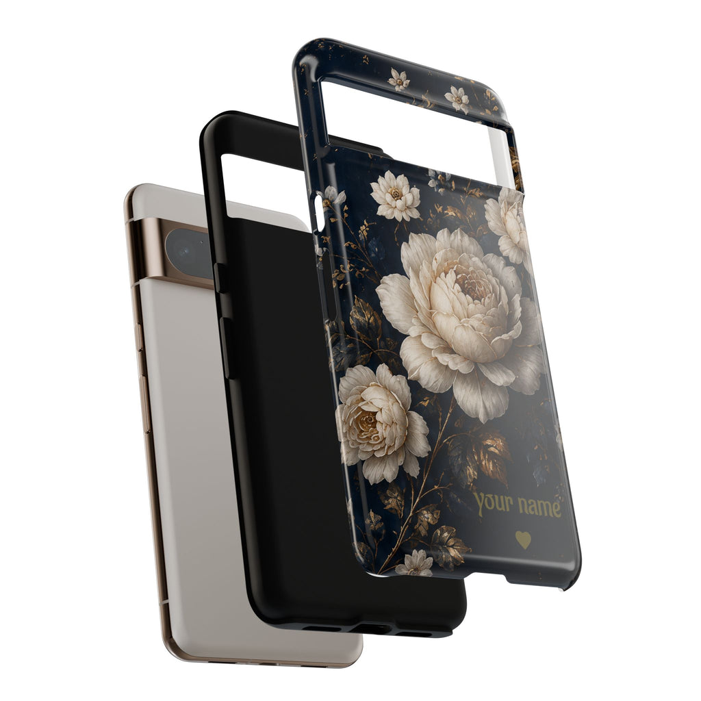 Floral Vintage Phone Case — Personalized "your name" Romantic Dark Peony