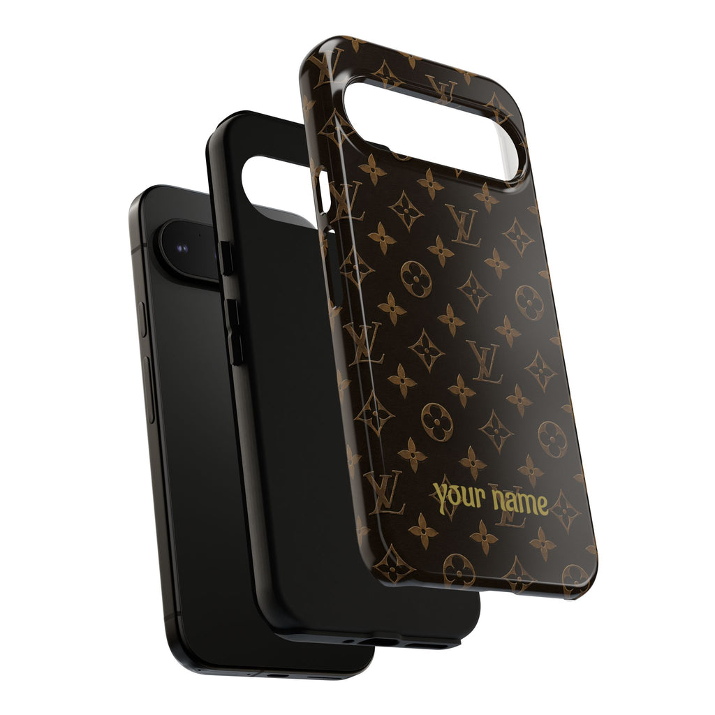 Luxury Monogram Phone Case — Customizable "your name" Brown Pattern