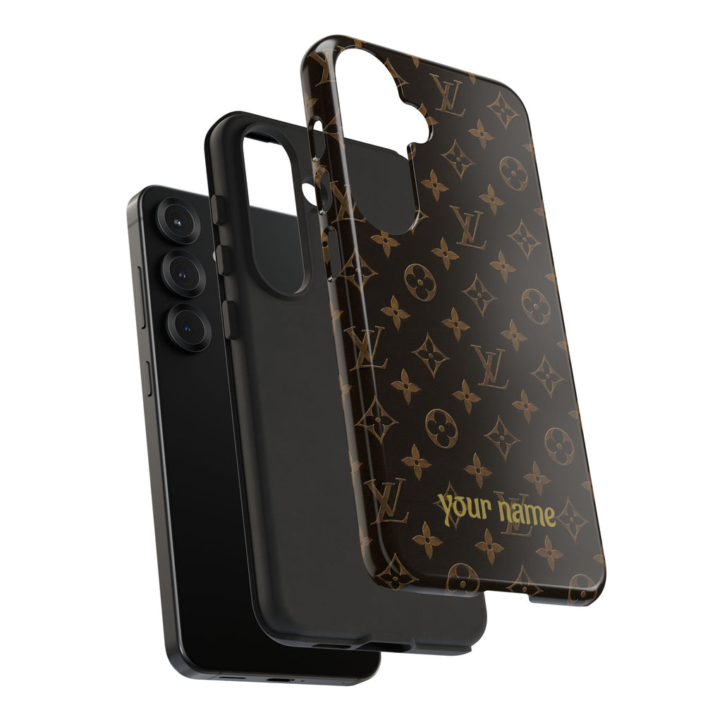 Luxury Monogram Phone Case — Customizable "your name" Brown Pattern