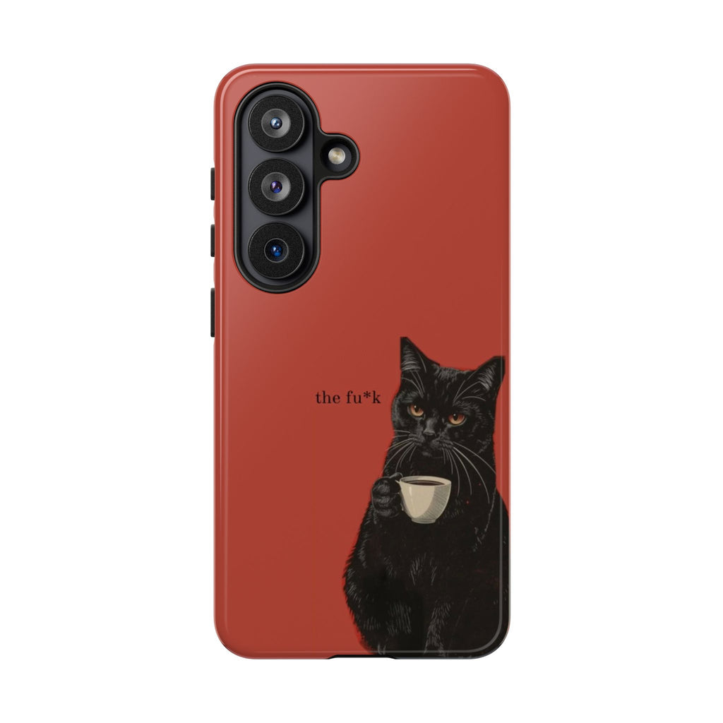 Black Cat Coffee Phone Case – Red Matte Protective Tough Case