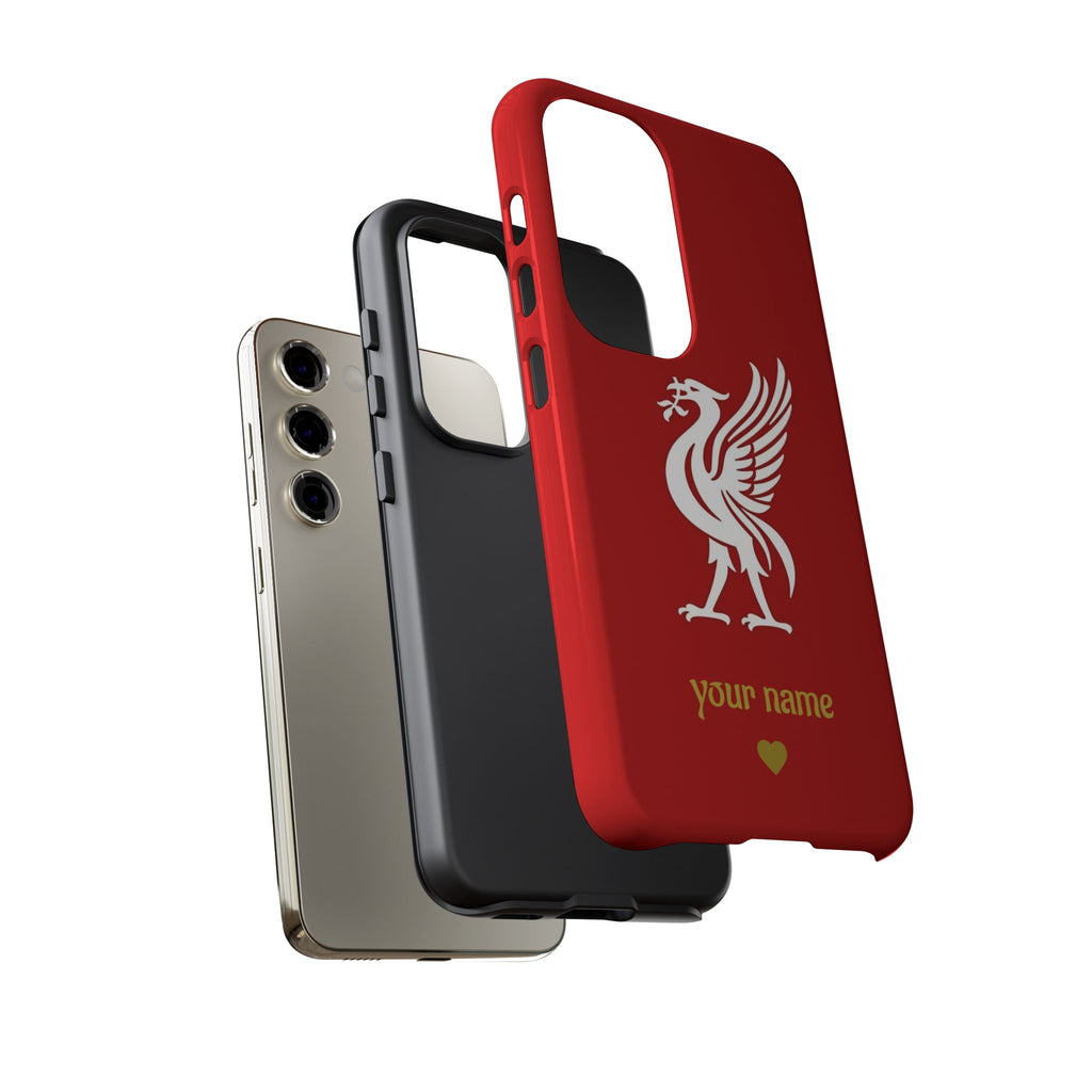 Personalized Red Phone Case — Liverbird Design with Custom Name