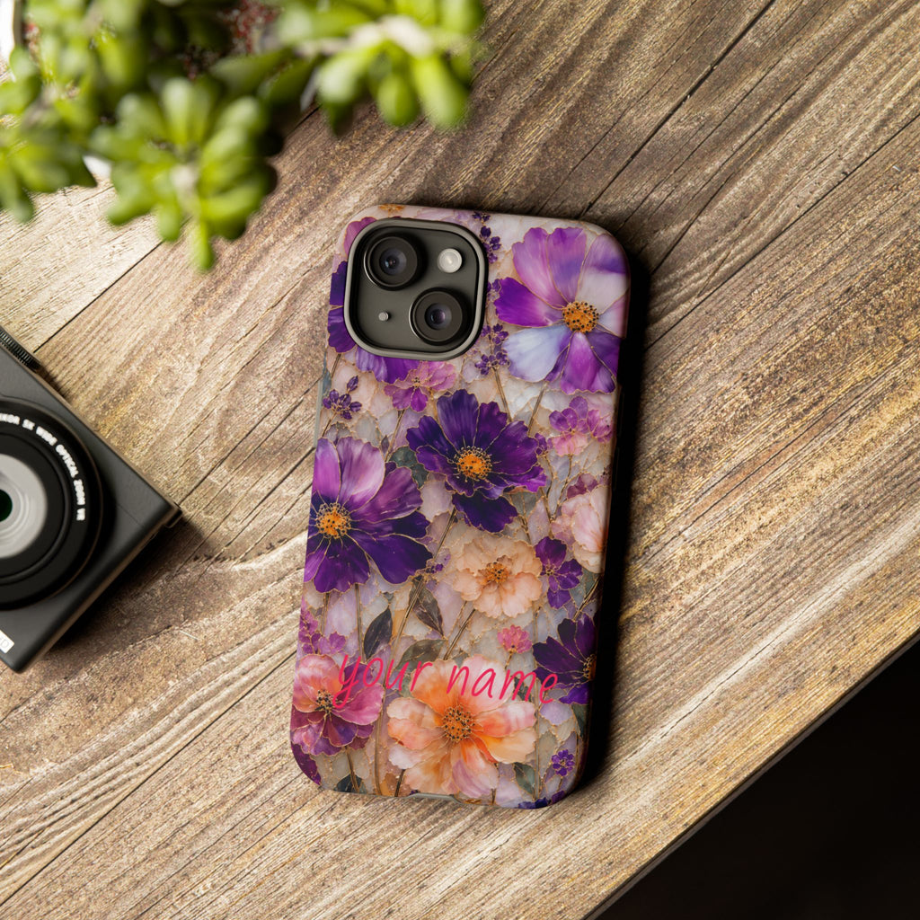 stained glass wildflower phone case  — Custom “Your name”