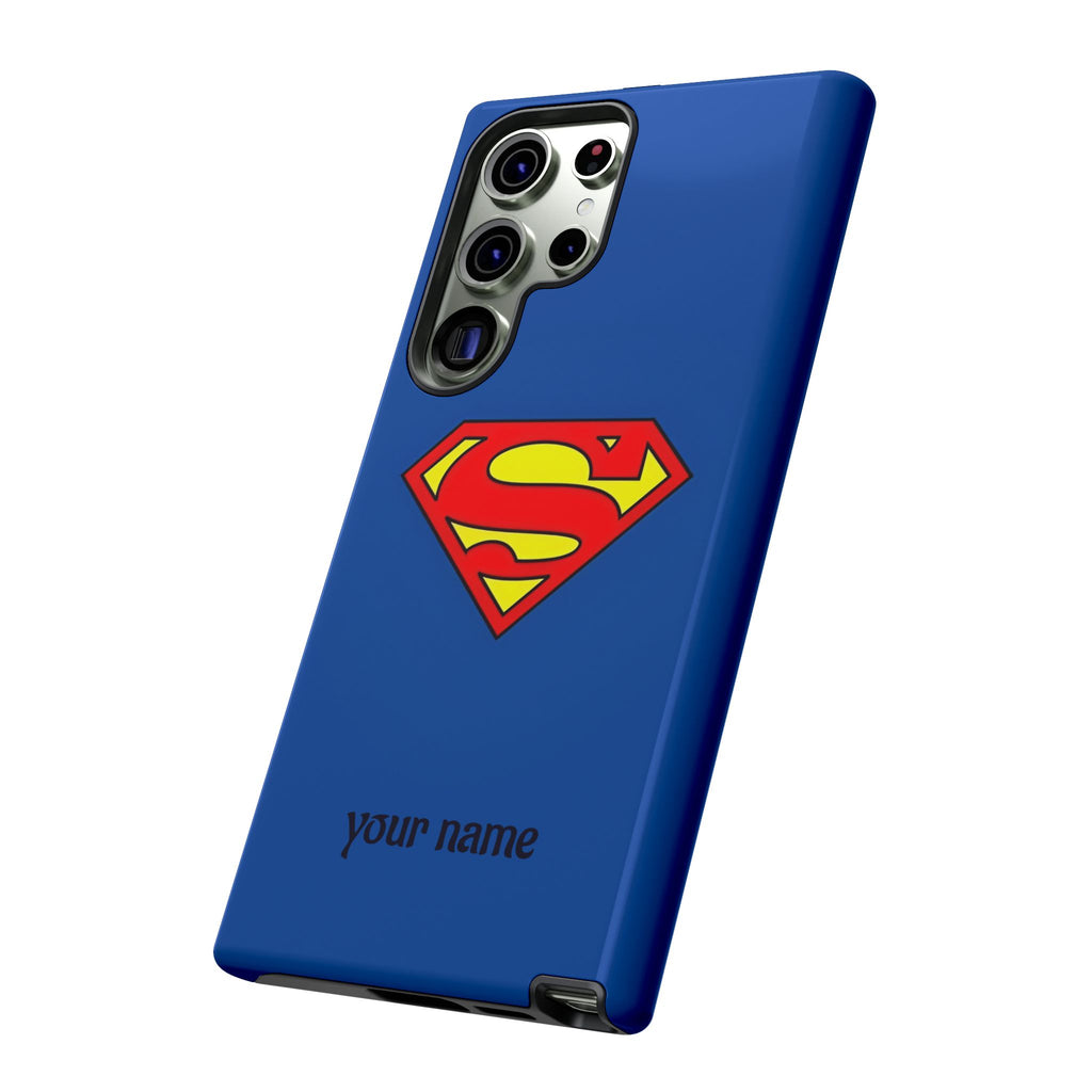 Personalized Superhero Phone Case — Custom Name Blue Protective Cover