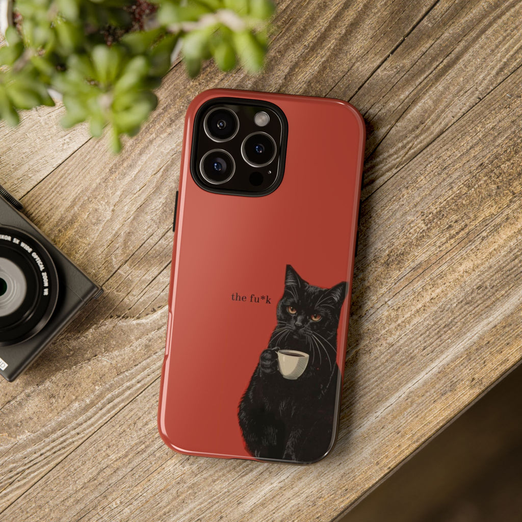 Black Cat Coffee Phone Case – Red Matte Protective Tough Case