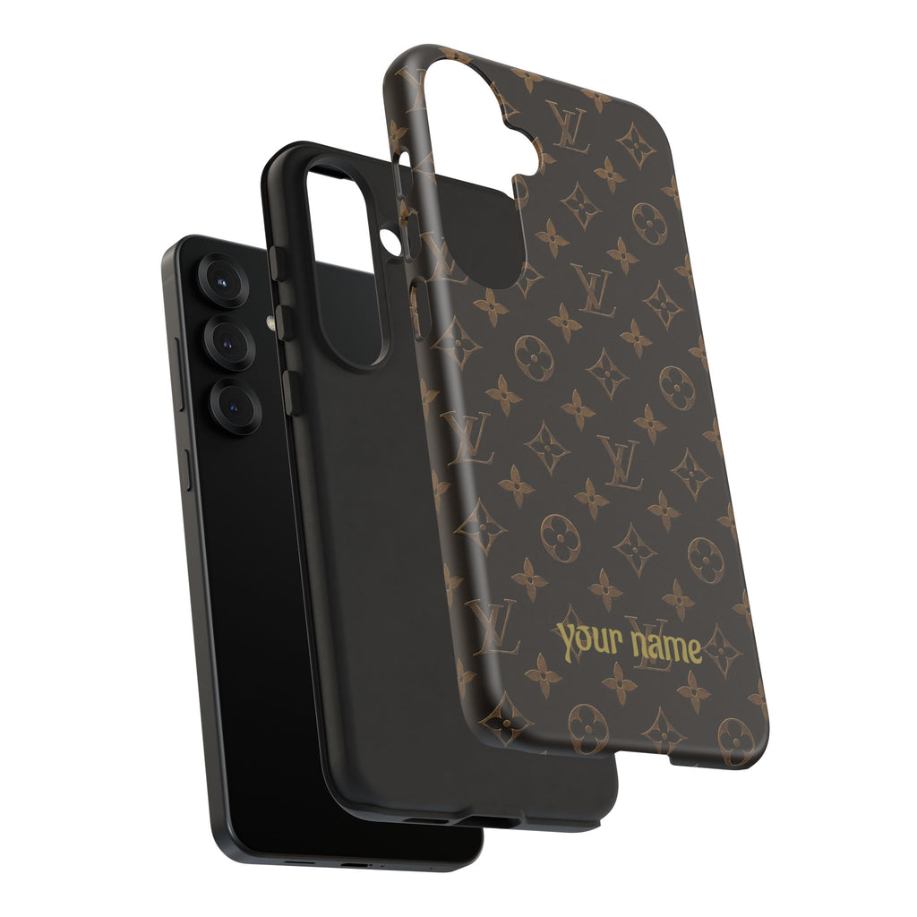 Luxury Monogram Phone Case — Customizable "your name" Brown Pattern