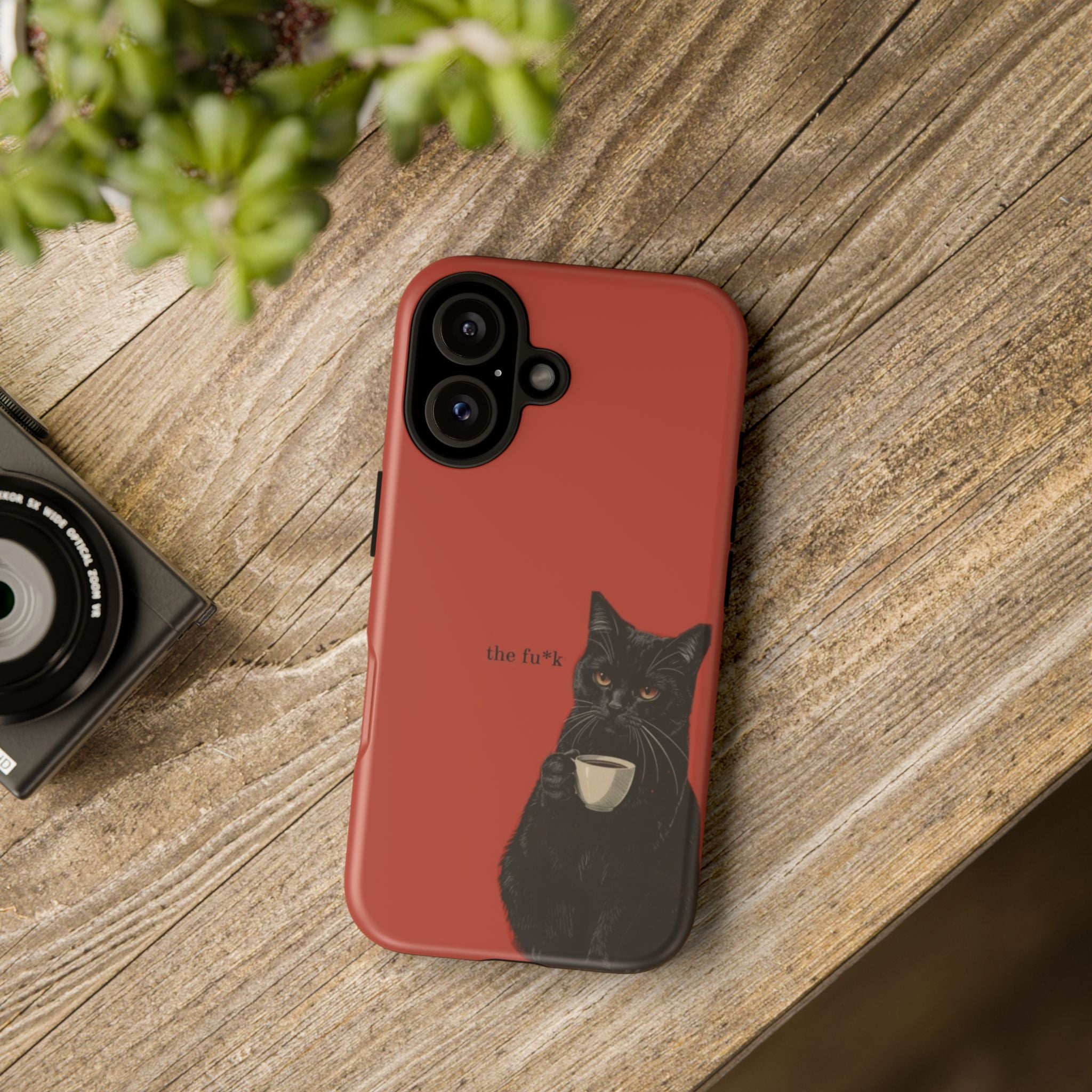 Black Cat Coffee Phone Case – Red Matte Protective Tough Case