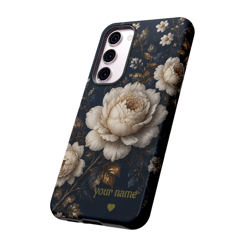 Floral Vintage Phone Case — Personalized "your name" Romantic Dark Peony