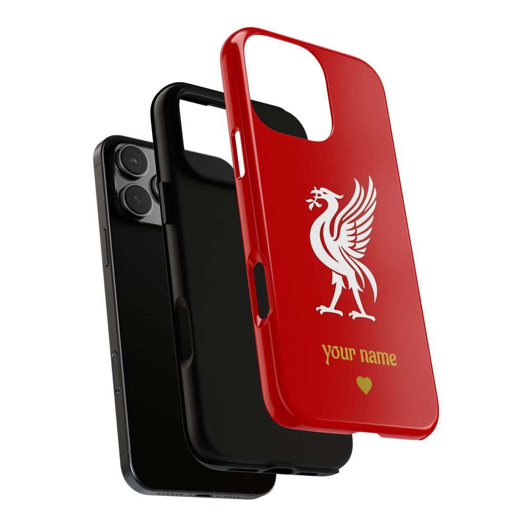 Personalized Red Phone Case — Liverbird Design with Custom Name