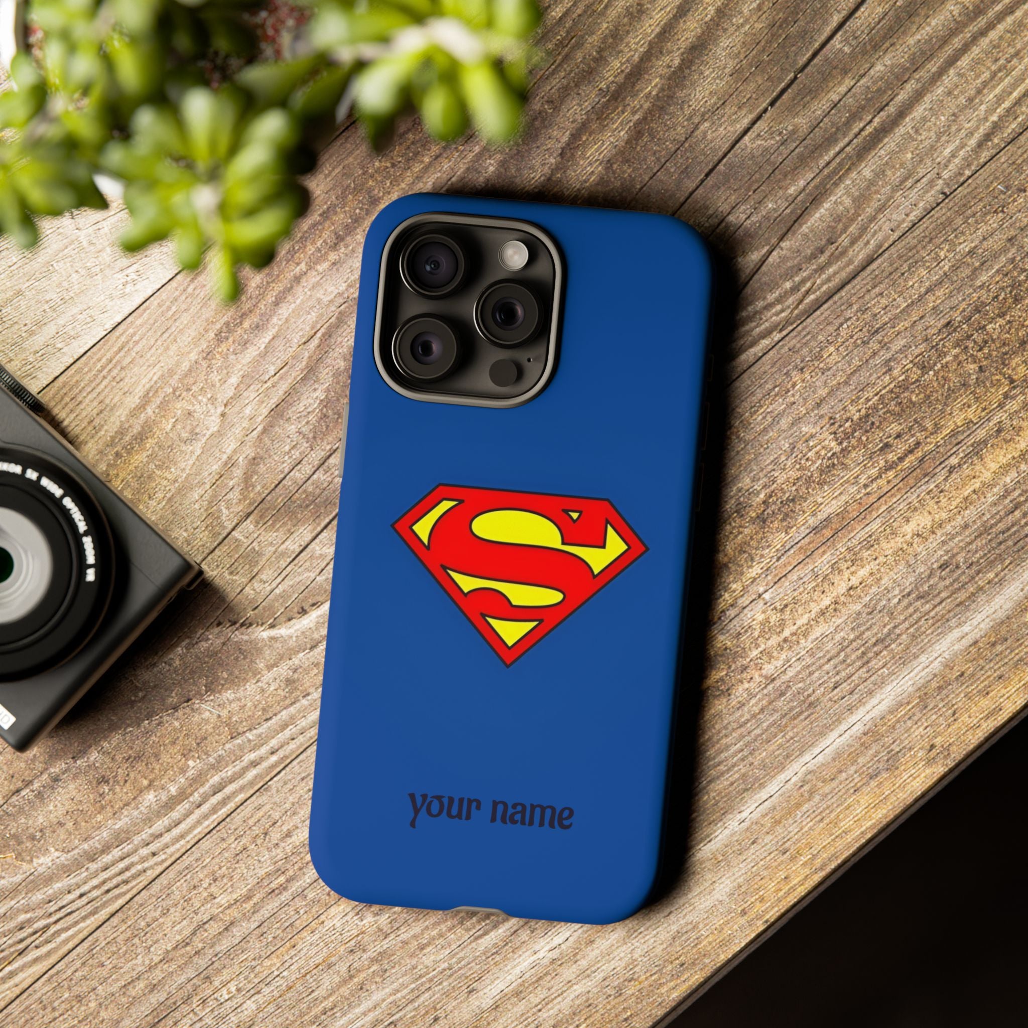 Personalized Superhero Phone Case — Custom Name Blue Protective Cover