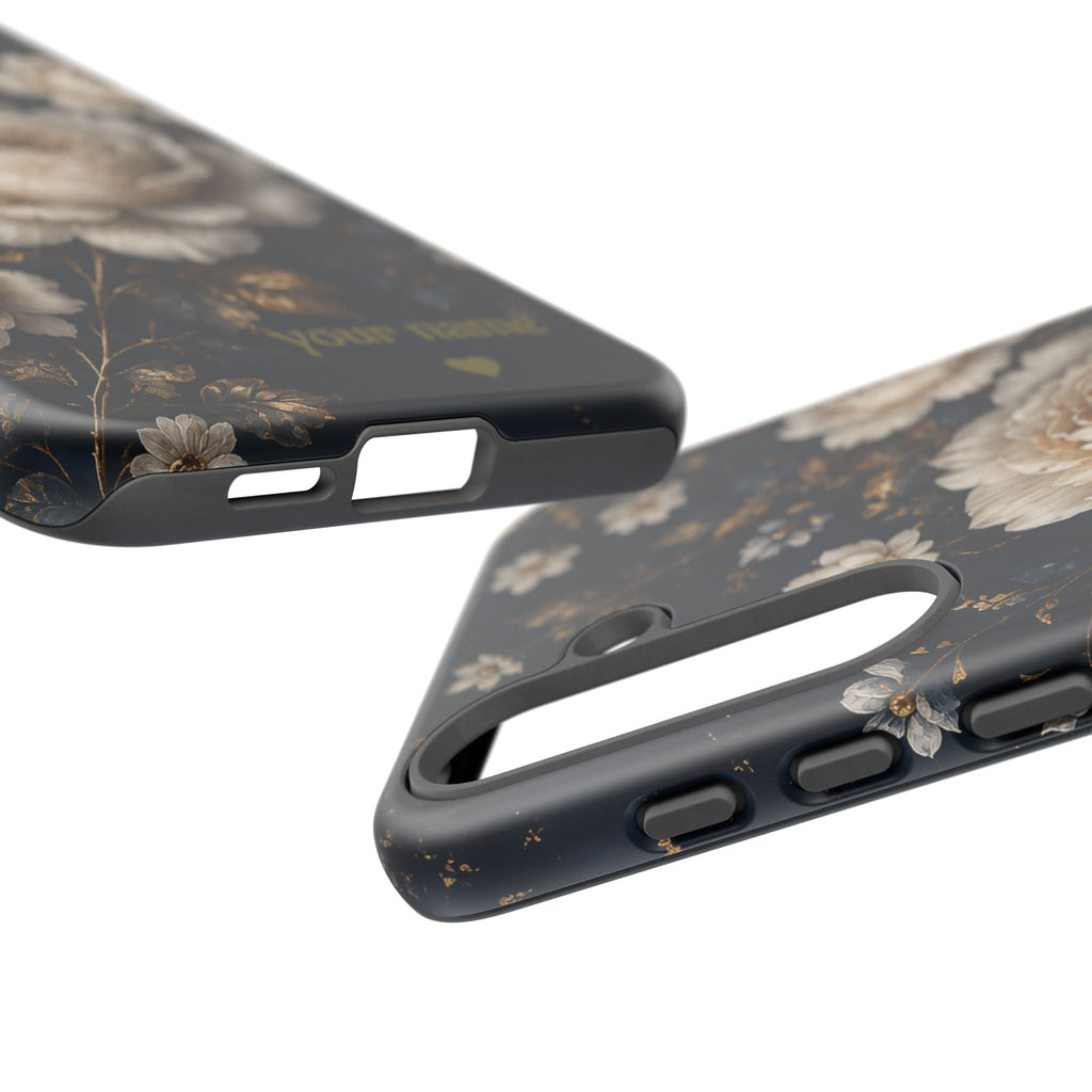 Floral Vintage Phone Case — Personalized "your name" Romantic Dark Peony