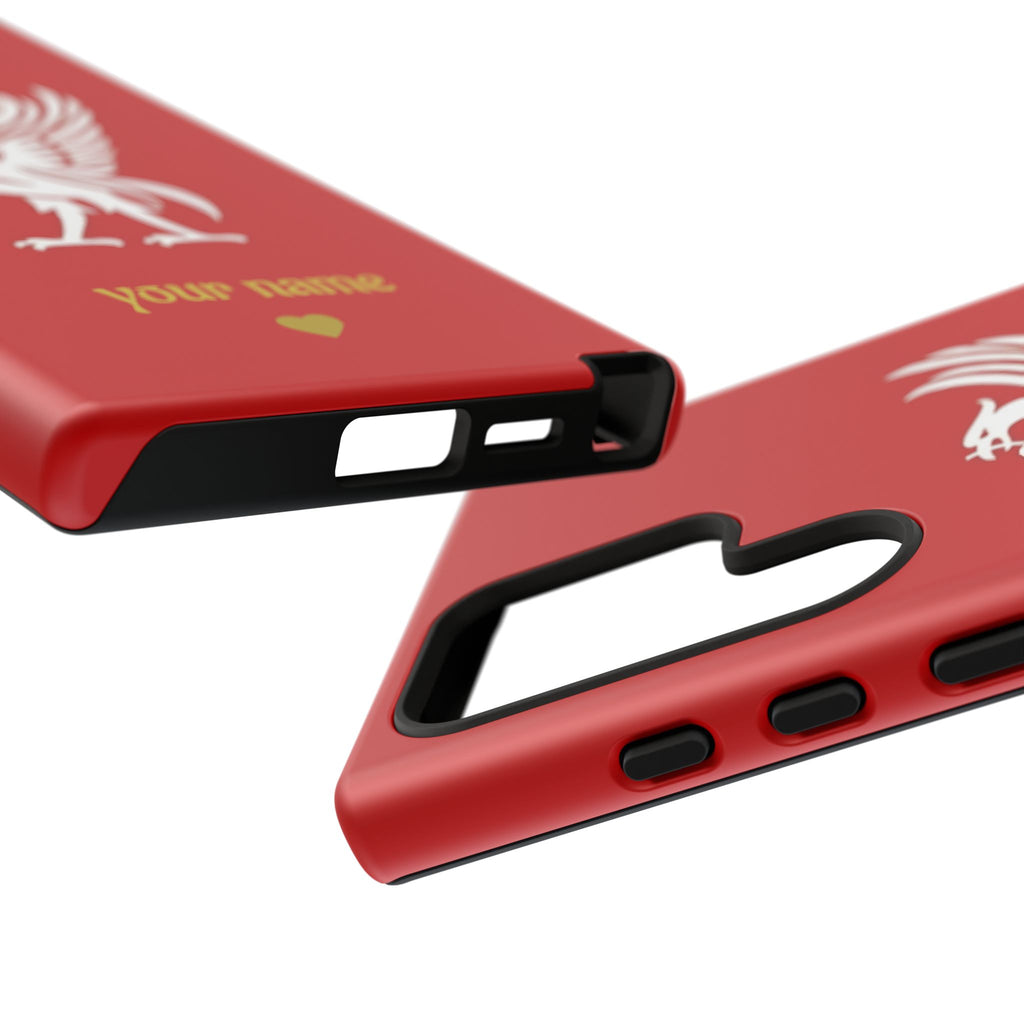 Personalized Red Phone Case — Liverbird Design with Custom Name