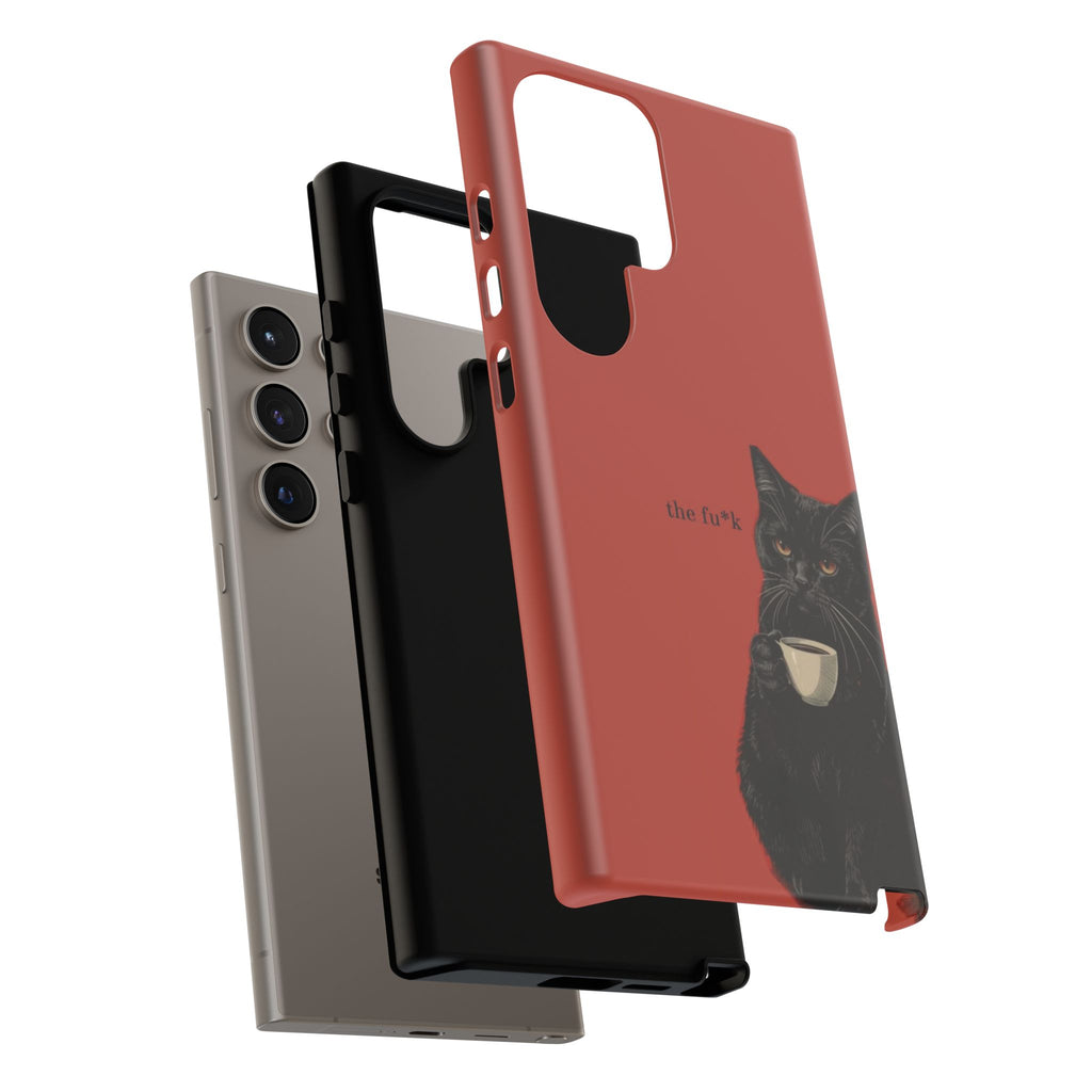 Black Cat Coffee Phone Case – Red Matte Protective Tough Case