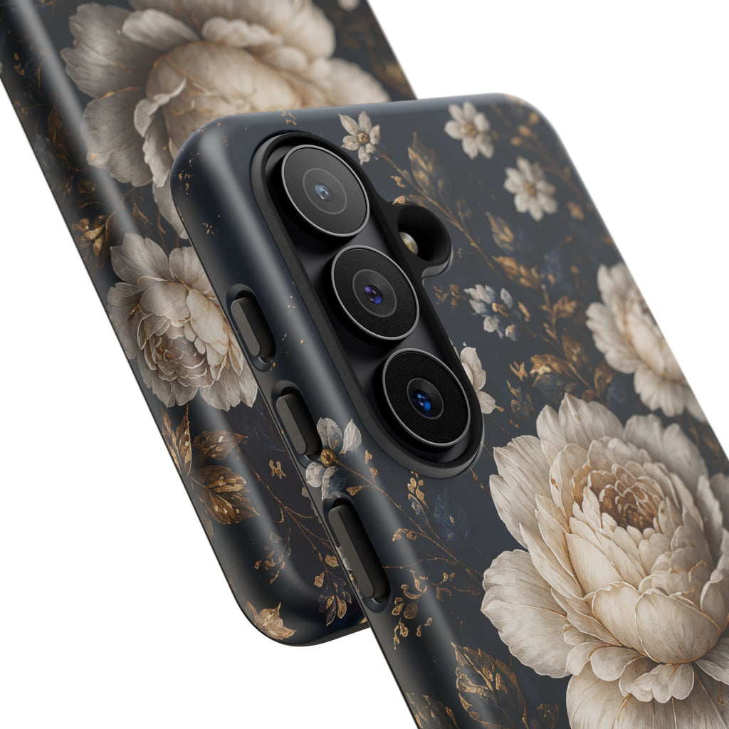 Floral Vintage Phone Case — Personalized "your name" Romantic Dark Peony