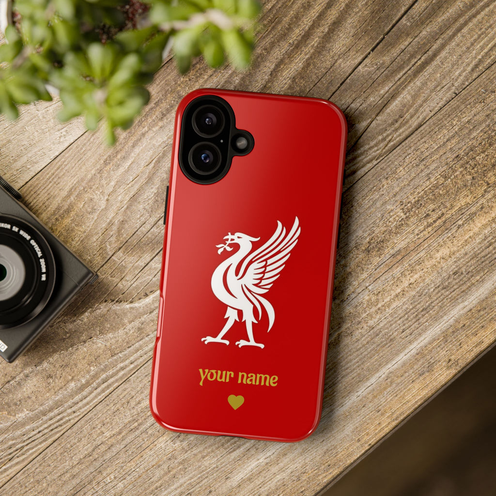 Personalized Red Phone Case — Liverbird Design with Custom Name