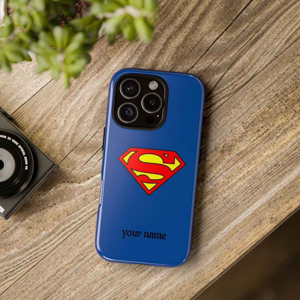 Personalized Superhero Phone Case — Custom Name Blue Protective Cover