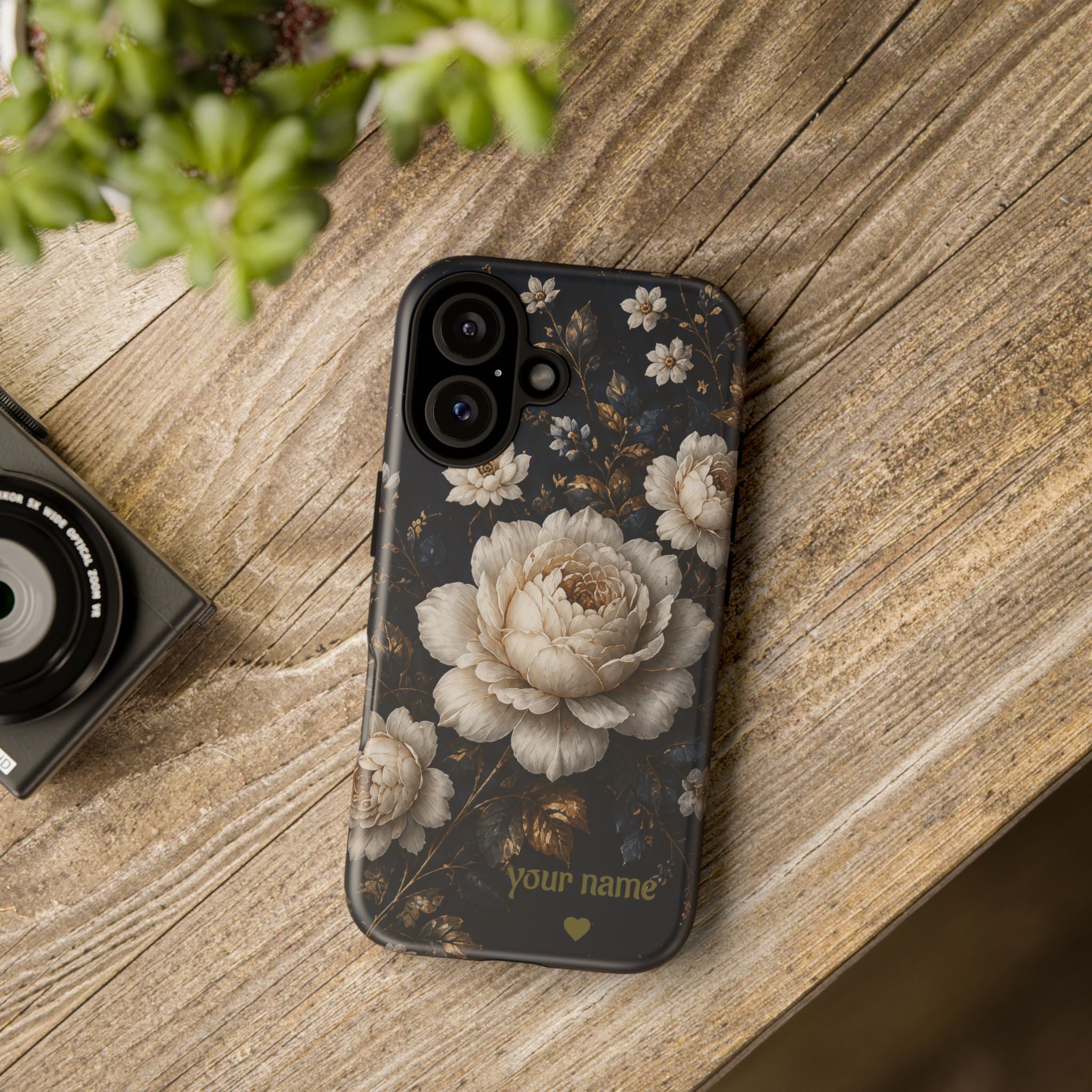 Floral Vintage Phone Case — Personalized "your name" Romantic Dark Peony