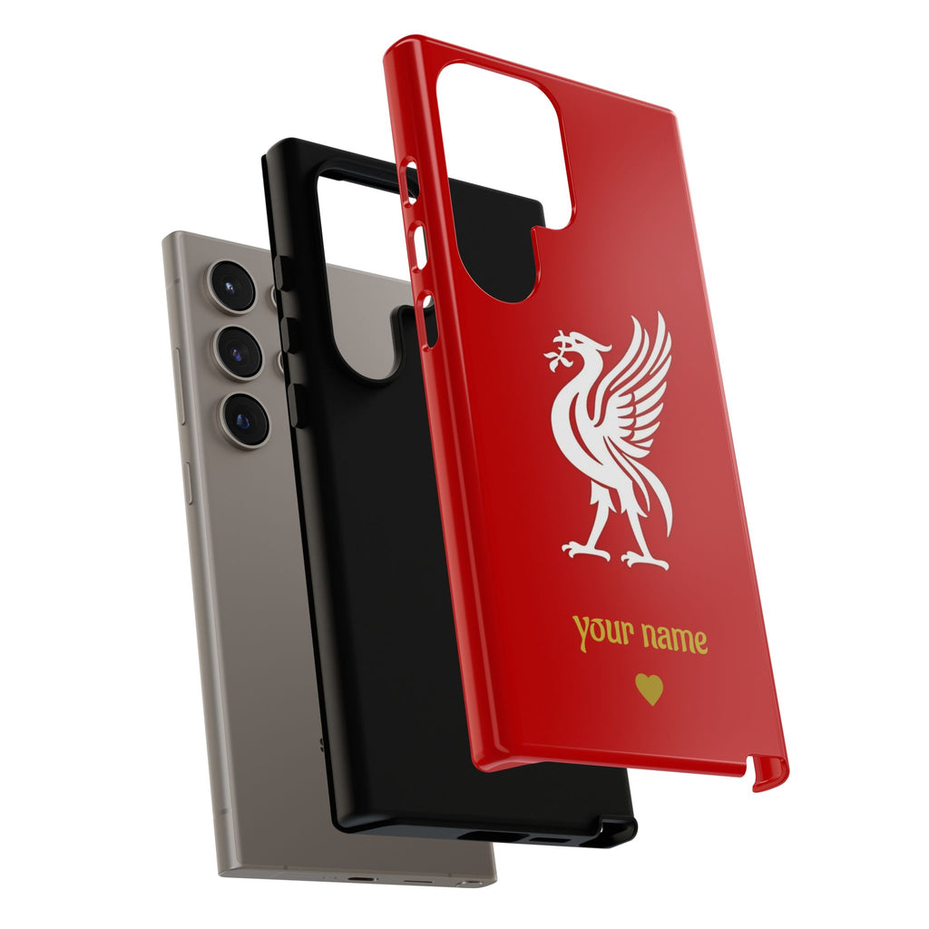 Personalized Red Phone Case — Liverbird Design with Custom Name