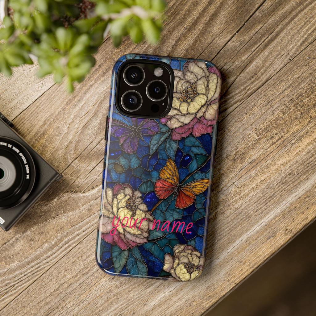 Floral Stained Glass Butterfly Phone Case — Personalized Tough Case