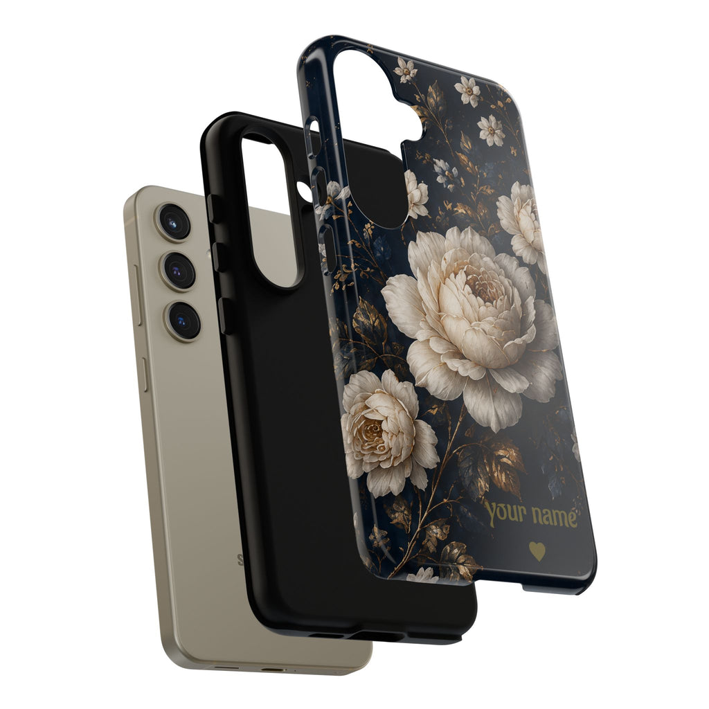 Floral Vintage Phone Case — Personalized "your name" Romantic Dark Peony