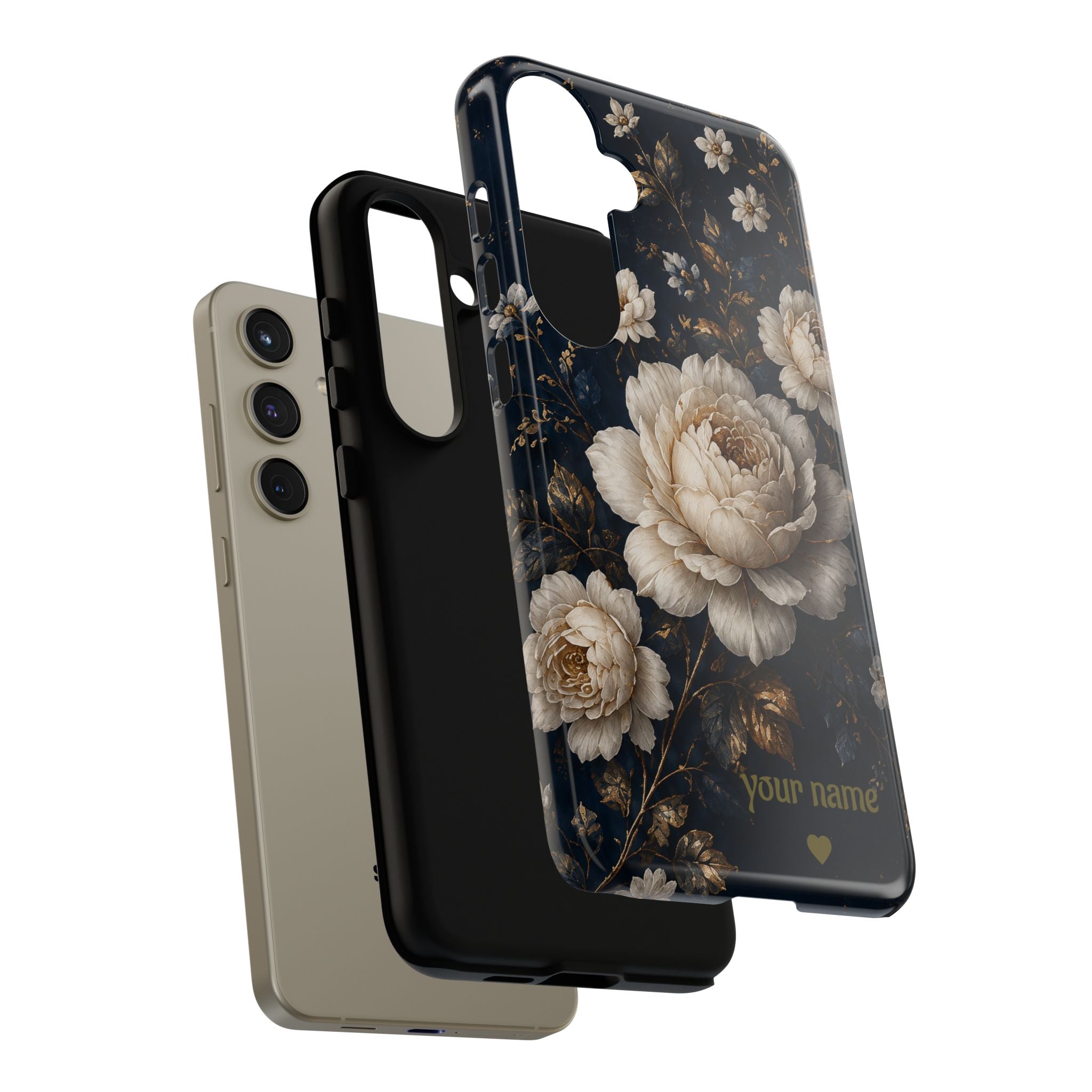 Floral Vintage Phone Case — Personalized "your name" Romantic Dark Peony