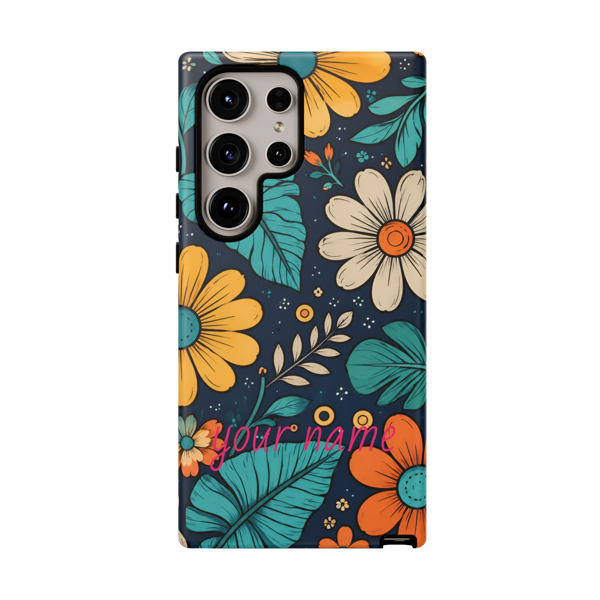 Personalized Floral Phone Case — Custom “Your name” Navy Daisy Design