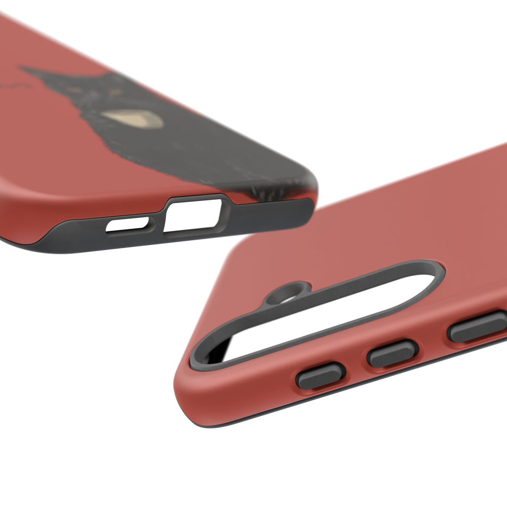 Black Cat Coffee Phone Case – Red Matte Protective Tough Case