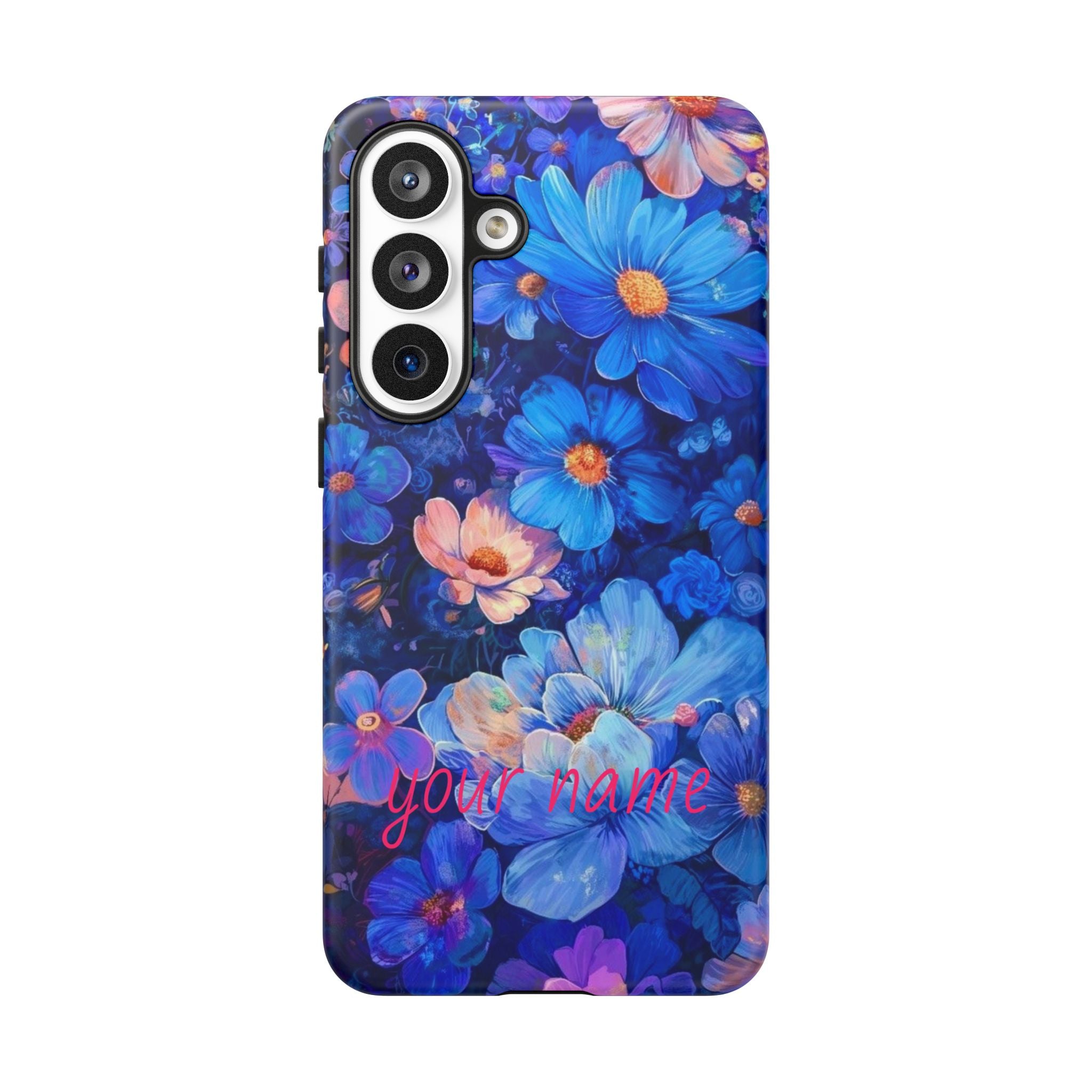 Personalized Blue Floral Phone Case — Custom Name Protective iPhone Cover