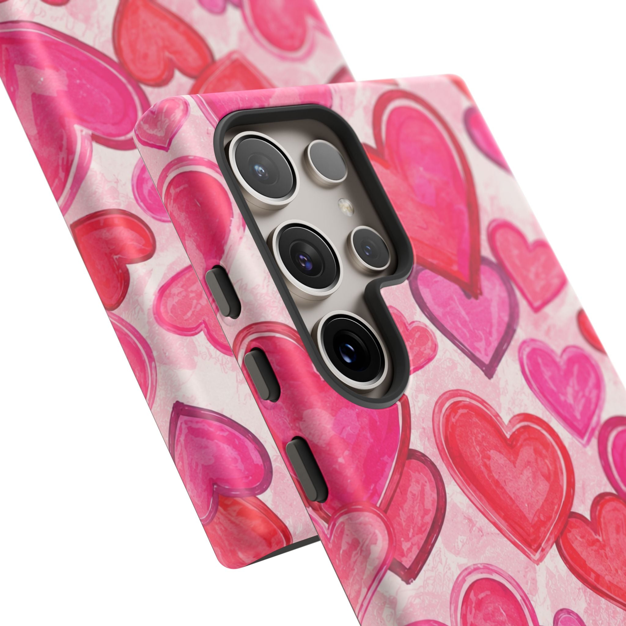 Personalized Heart Pattern Phone Case — Custom Name Pink Watercolor Hearts