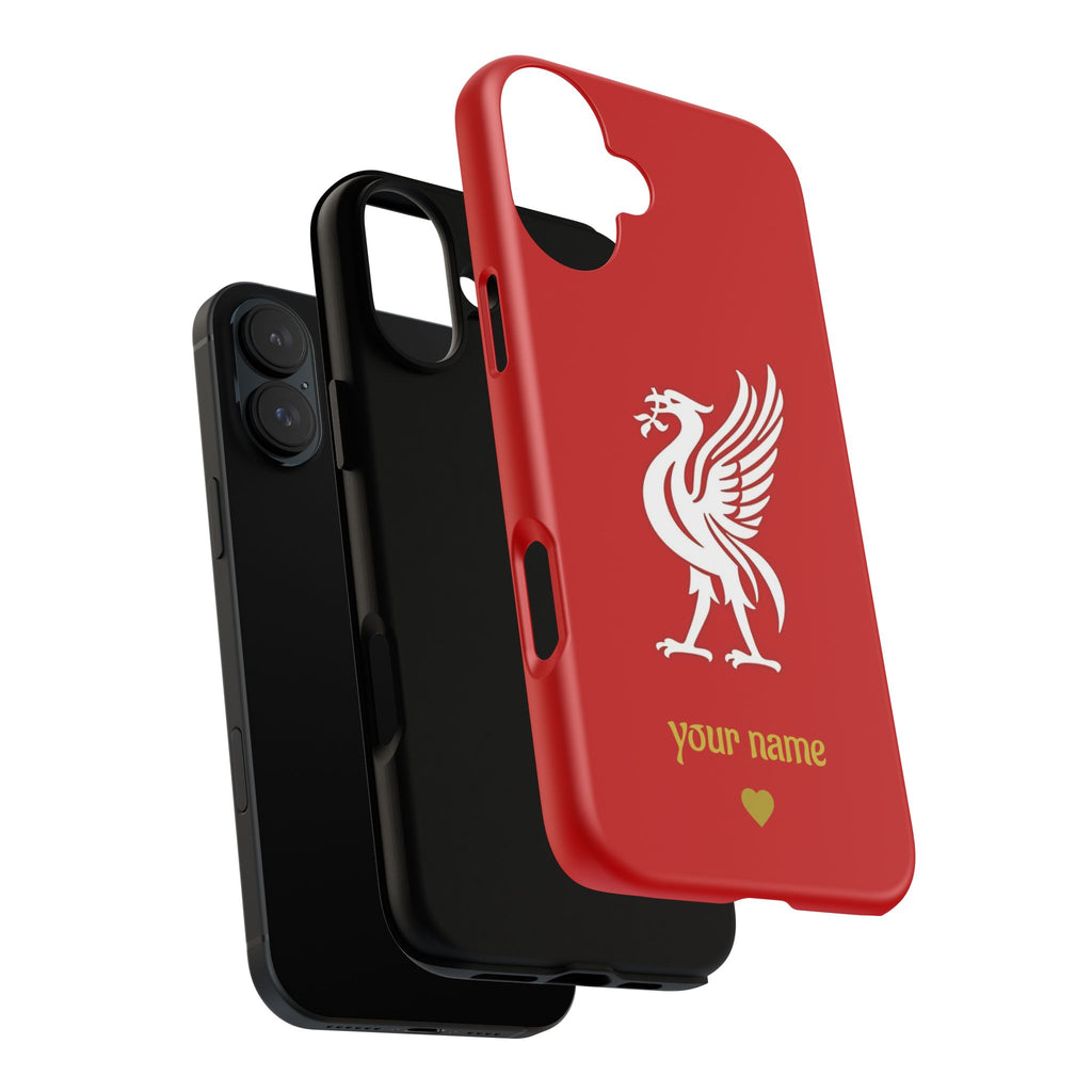 Personalized Red Phone Case — Liverbird Design with Custom Name